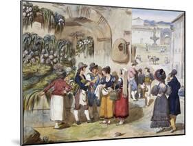 Herb Sellers in Piazza Barberini in Rome-Achille Pinelli-Mounted Giclee Print