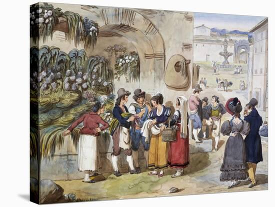 Herb Sellers in Piazza Barberini in Rome-Achille Pinelli-Stretched Canvas