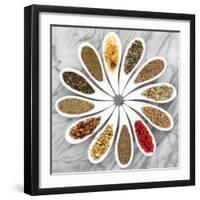 Herb Tea Selection In White Porcelain Dishes Over Marble Background-marilyna-Framed Art Print