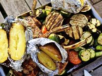 Barbecued Vegetables, Baked Potatoes, Lamb Chops on Barbecue Tray-Herbert Lehmann-Photographic Print