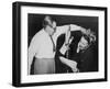 Herbert Marshall Striking a Blow, Murdering His 'Wife', in a Radio Play, 'Back for the Holidays'-null-Framed Photo