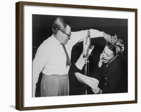 Herbert Marshall Striking a Blow, Murdering His 'Wife', in a Radio Play, 'Back for the Holidays'-null-Framed Photo