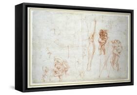 Hercules and Antaeus and Other Studies, C.1525-28-Michelangelo Buonarroti-Framed Stretched Canvas