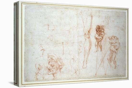 Hercules and Antaeus and Other Studies, C.1525-28-Michelangelo Buonarroti-Stretched Canvas