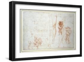 Hercules and Antaeus and Other Studies, C.1525-28-Michelangelo Buonarroti-Framed Giclee Print