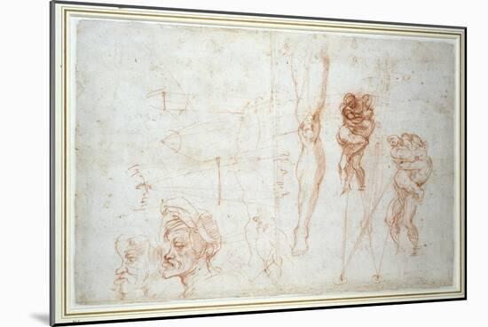 Hercules and Antaeus and Other Studies, C.1525-28-Michelangelo Buonarroti-Mounted Giclee Print
