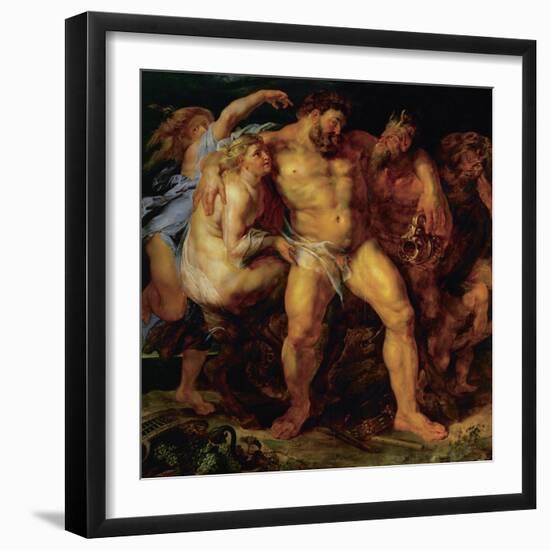 Hercules, Drunk, Led by a Nymph and a Satyr, circa 1612-14-Peter Paul Rubens-Framed Giclee Print