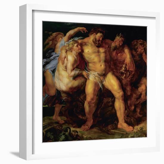 Hercules, Drunk, Led by a Nymph and a Satyr, circa 1612-14-Peter Paul Rubens-Framed Giclee Print