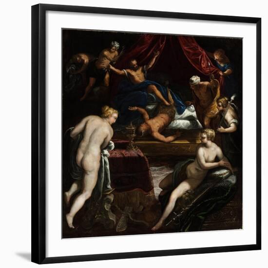 Hercules Expelling the Faun from Omphale's Bed-Jacopo Tintoretto-Framed Giclee Print