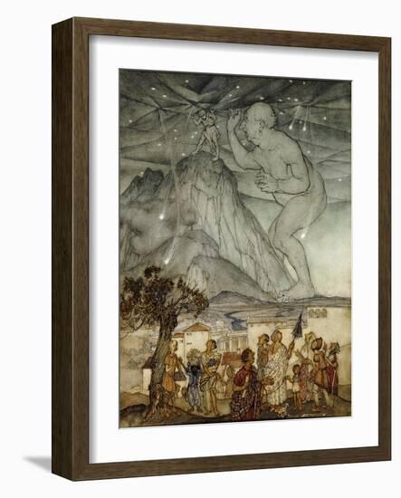 Hercules Supporting the Sky instead of Atlas-Arthur Rackham-Framed Giclee Print