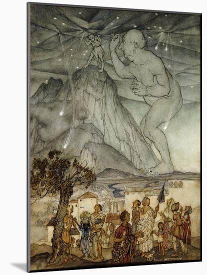 Hercules Supporting the Sky instead of Atlas-Arthur Rackham-Mounted Giclee Print