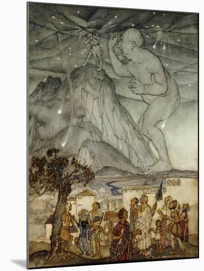 Hercules Supporting the Sky instead of Atlas-Arthur Rackham-Mounted Giclee Print