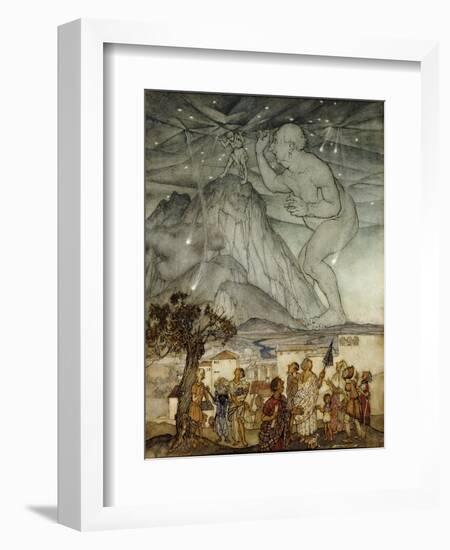 Hercules Supporting the Sky instead of Atlas-Arthur Rackham-Framed Premium Giclee Print