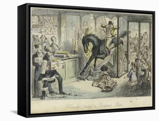 Hercules Takes a Draper's Shop-John Leech-Framed Stretched Canvas