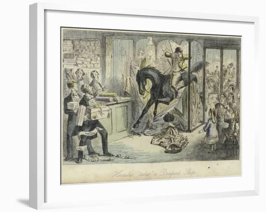 Hercules Takes a Draper's Shop-John Leech-Framed Giclee Print