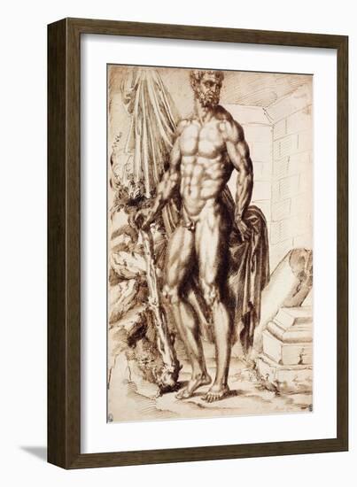 Hercules Turned to the Left, Leaning on His Club, Holding Drapery-Baccio Bandinelli-Framed Giclee Print