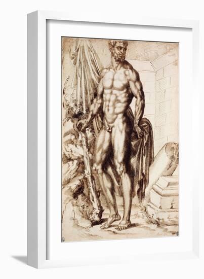 Hercules Turned to the Left, Leaning on His Club, Holding Drapery-Baccio Bandinelli-Framed Giclee Print