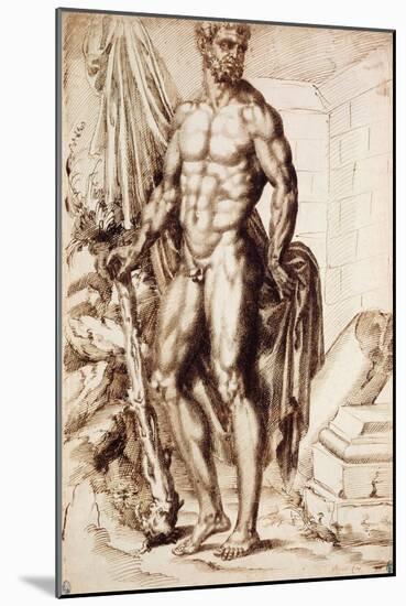 Hercules Turned to the Left, Leaning on His Club, Holding Drapery-Baccio Bandinelli-Mounted Giclee Print