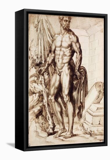 Hercules Turned to the Left, Leaning on His Club, Holding Drapery-Baccio Bandinelli-Framed Stretched Canvas