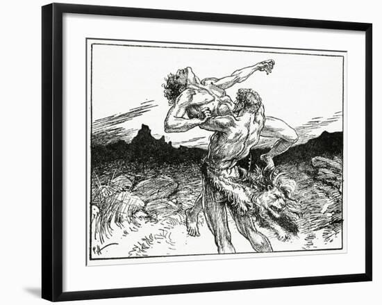 Hercules Wrestling with Antaeus, from 'The Book of Myths' by Amy Cruse, 1925-null-Framed Giclee Print