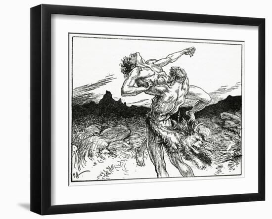 Hercules Wrestling with Antaeus, from 'The Book of Myths' by Amy Cruse, 1925-null-Framed Giclee Print