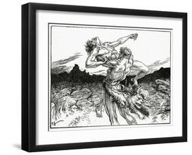 Hercules Wrestling with Antaeus, from 'The Book of Myths' by Amy Cruse, 1925-null-Framed Giclee Print