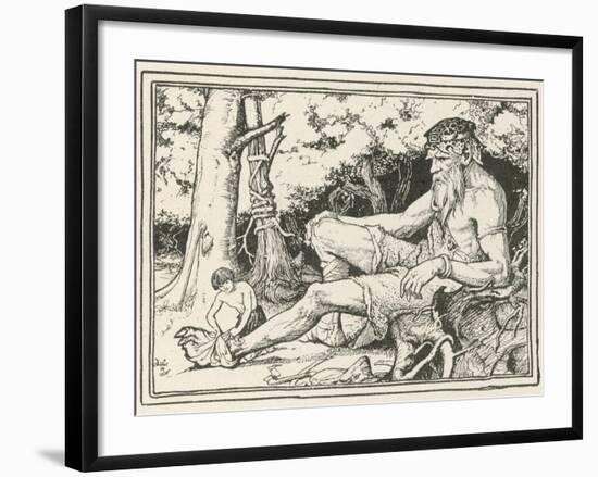 Herd-Boy Binds the Injured Foot of a Friendly Giant-Henry Justice Ford-Framed Photographic Print