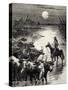 Herd Fording River in Texas, 1860, United States, 19th Century-null-Stretched Canvas