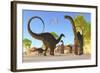 Herd of Apatosaurus Dinosaurs Wander Through a Prehistoric Forest-null-Framed Art Print