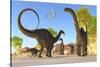 Herd of Apatosaurus Dinosaurs Wander Through a Prehistoric Forest-null-Stretched Canvas