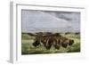 Herd of Bison Crossing a River Bottom on the Great Plains-null-Framed Giclee Print