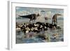 Herd of Corythosaurus Duckbill Dinosaurs Grazing-null-Framed Art Print