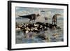 Herd of Corythosaurus Duckbill Dinosaurs Grazing-null-Framed Art Print