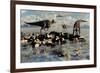 Herd of Corythosaurus Duckbill Dinosaurs Grazing-null-Framed Art Print