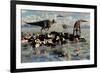 Herd of Corythosaurus Duckbill Dinosaurs Grazing-null-Framed Art Print