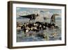 Herd of Corythosaurus Duckbill Dinosaurs Grazing-null-Framed Art Print