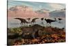 Herd of Corythosaurus Duckbill Dinosaurs Grazing-null-Stretched Canvas