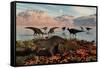 Herd of Corythosaurus Duckbill Dinosaurs Grazing-null-Framed Stretched Canvas