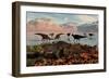 Herd of Corythosaurus Duckbill Dinosaurs Grazing-null-Framed Art Print