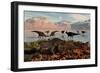 Herd of Corythosaurus Duckbill Dinosaurs Grazing-null-Framed Art Print