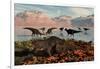 Herd of Corythosaurus Duckbill Dinosaurs Grazing-null-Framed Art Print