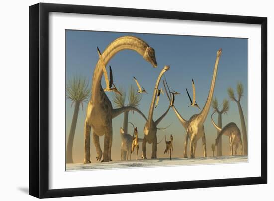 Herd of Diplodocus Dinosaurs-null-Framed Premium Giclee Print