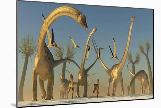 Herd of Diplodocus Dinosaurs-null-Mounted Premium Giclee Print