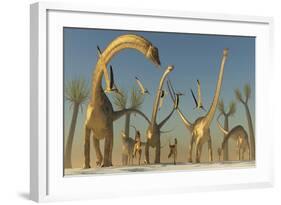 Herd of Diplodocus Dinosaurs-null-Framed Art Print