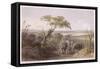 Herd of Elephants on the Border of Chad, Travels and Discoveries in North and Central Africa-Johann Martin Bernatz-Framed Stretched Canvas