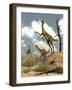 Herd of Gallimimus Dinosaurs in the Desert-Stocktrek Images-Framed Art Print