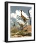 Herd of Gallimimus Dinosaurs in the Desert-Stocktrek Images-Framed Art Print