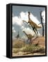 Herd of Gallimimus Dinosaurs in the Desert-Stocktrek Images-Framed Stretched Canvas