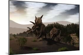 Herd of Xenoceratops Foremostensis from the Cretaceous Period-null-Mounted Art Print