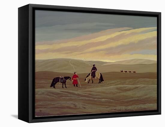 Herding Camel Train, Inner Mongolia-Vincent Haddelsey-Framed Stretched Canvas